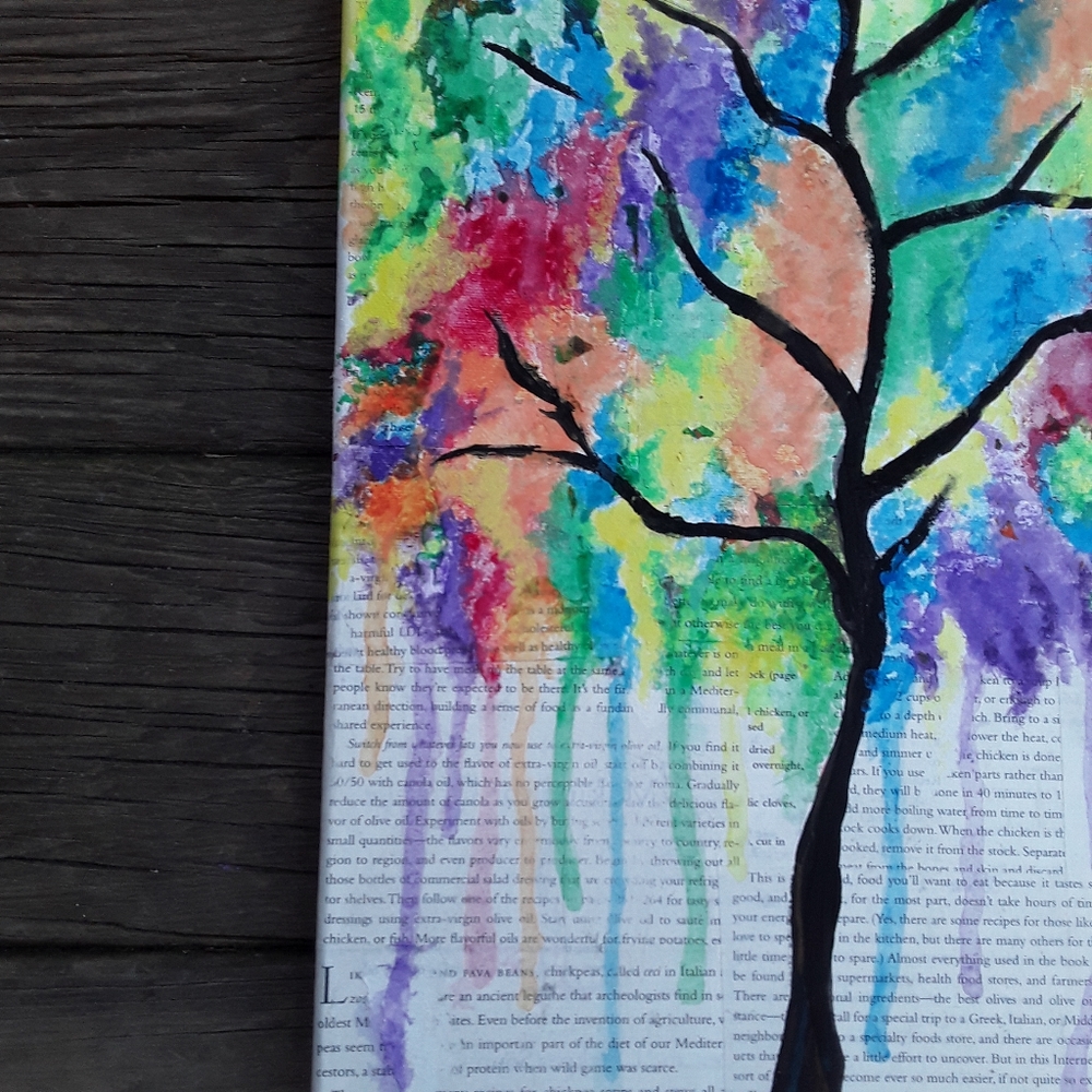 Watercolor Bright Rainbow Tree Painting Art - Picture 4 of 8